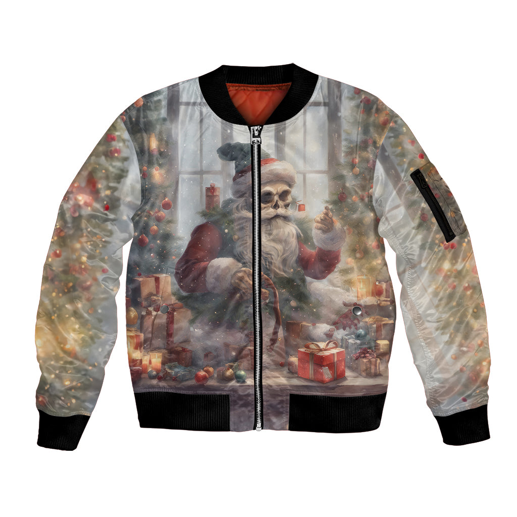 Skeleton Santa Claus Sleeve Zip Bomber Jacket Repair For Christmas Santa Claus - Wonder Print Shop