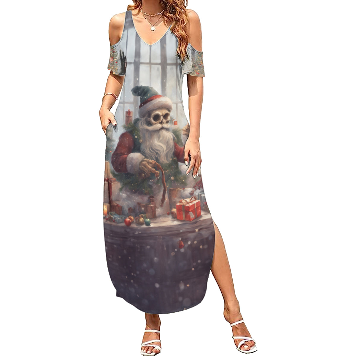 Skeleton Santa Claus Summer Maxi Dress Repair For Christmas Santa Claus - Wonder Print Shop