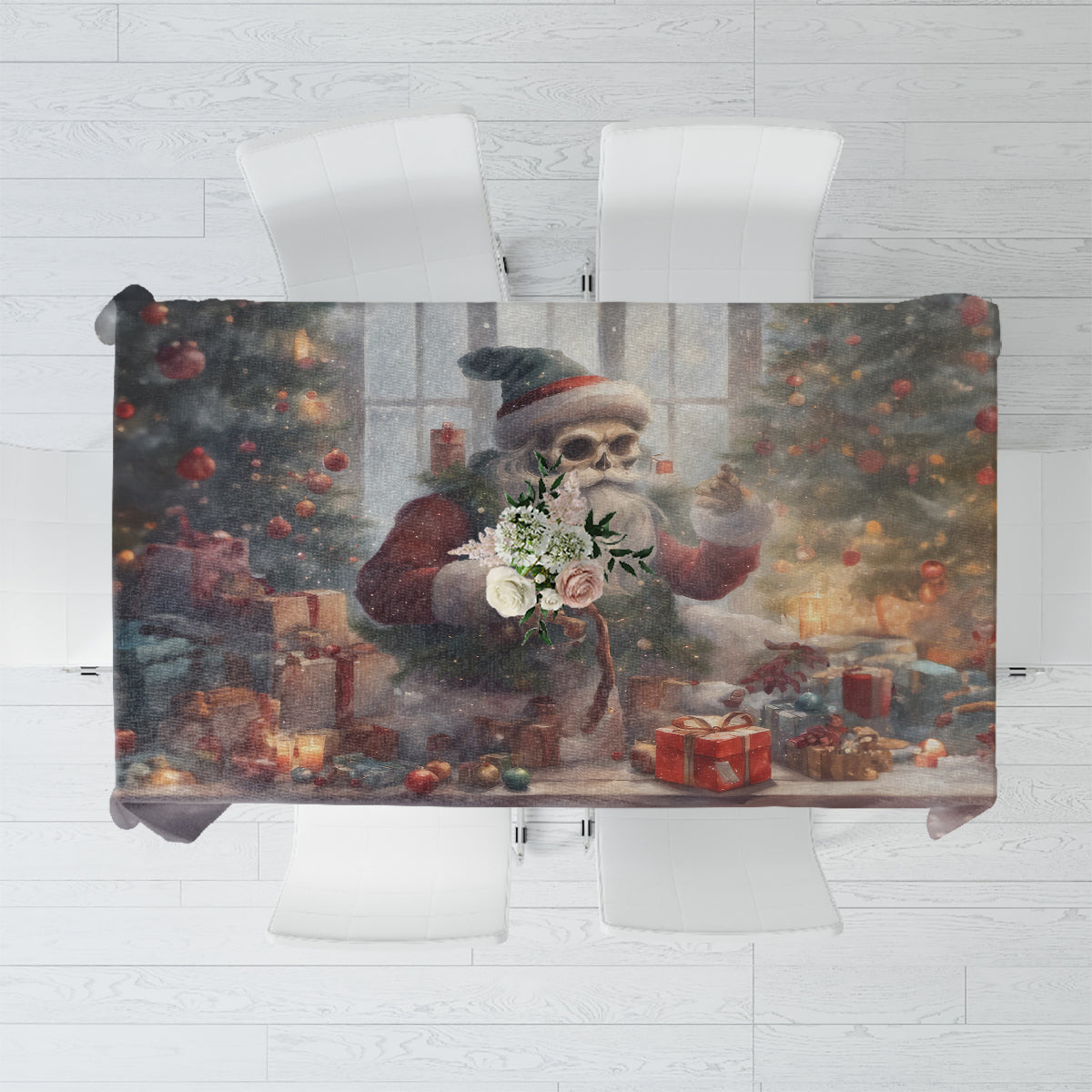 Skeleton Santa Claus Tablecloth Repair For Christmas Santa Claus - Wonder Print Shop