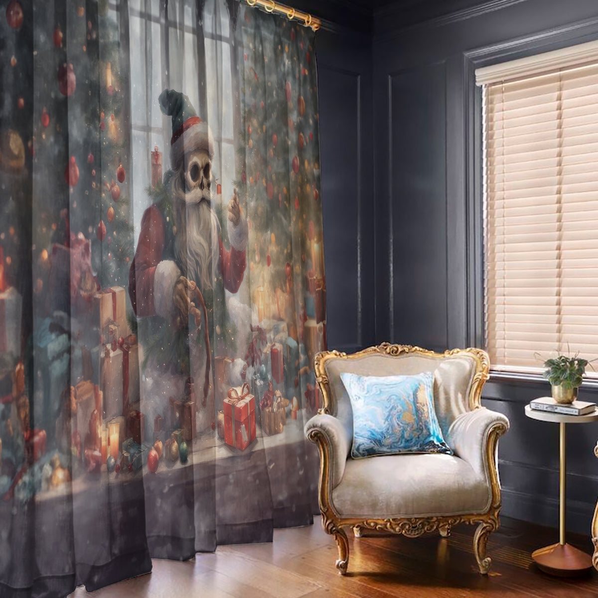 Skeleton Santa Claus Window Curtain Repair For Christmas Santa Claus - Wonder Print Shop