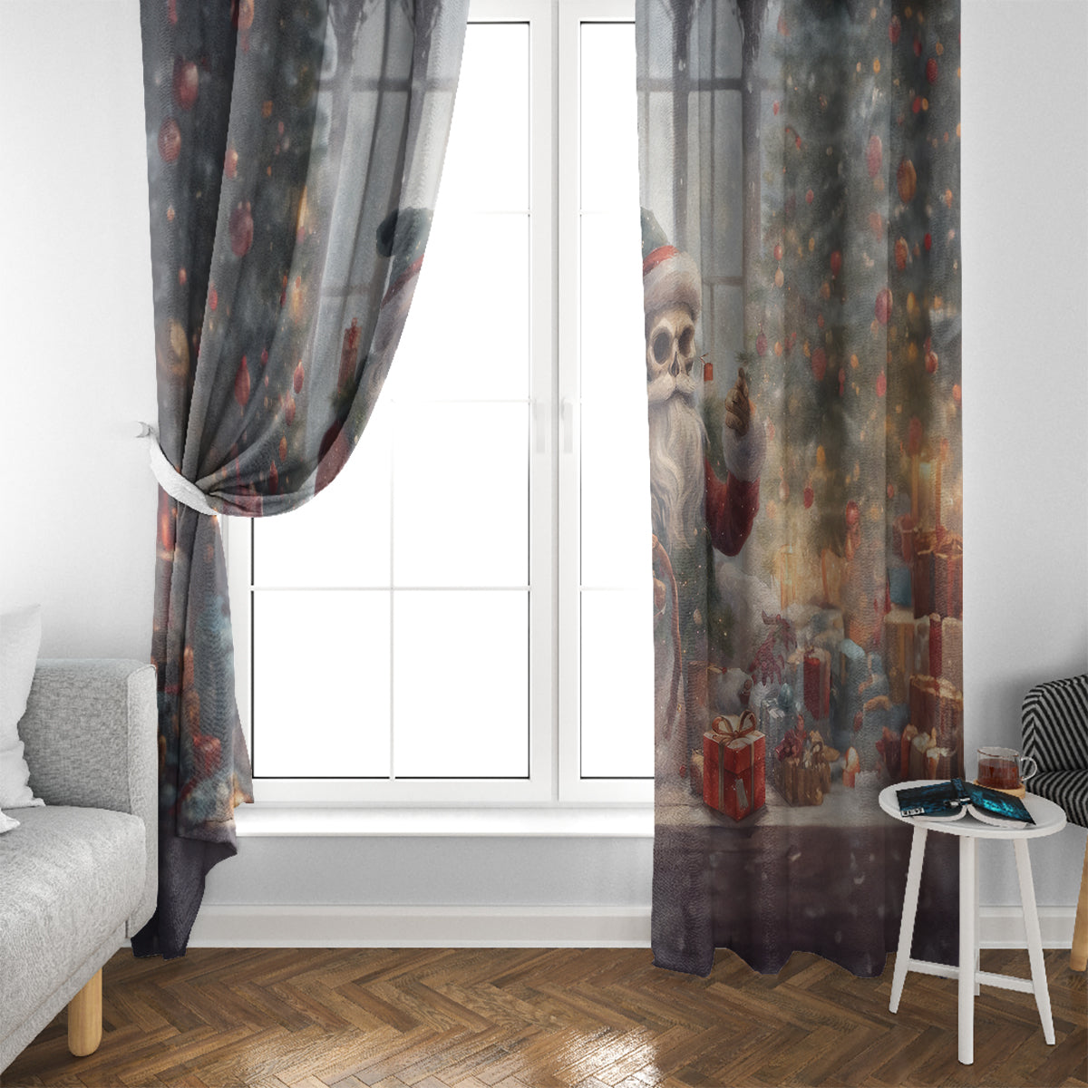 Skeleton Santa Claus Window Curtain Repair For Christmas Santa Claus - Wonder Print Shop