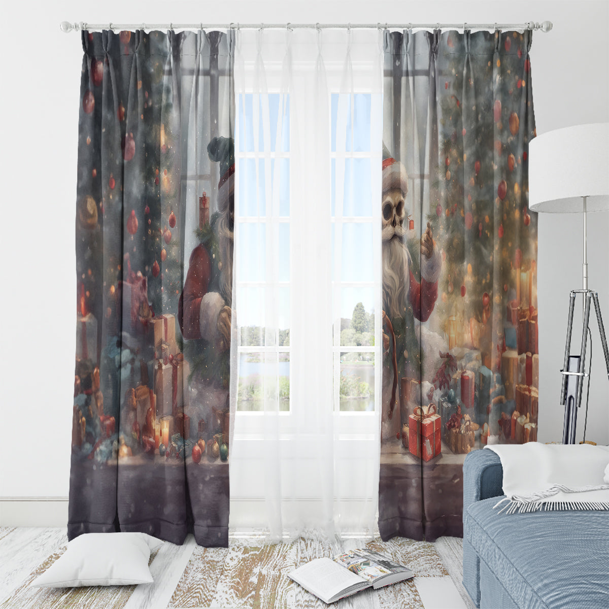 Skeleton Santa Claus Window Curtain Repair For Christmas Santa Claus - Wonder Print Shop