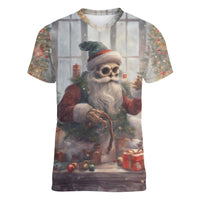 Skeleton Santa Claus Women V Neck T Shirt Repair For Christmas Santa Claus - Wonder Print Shop