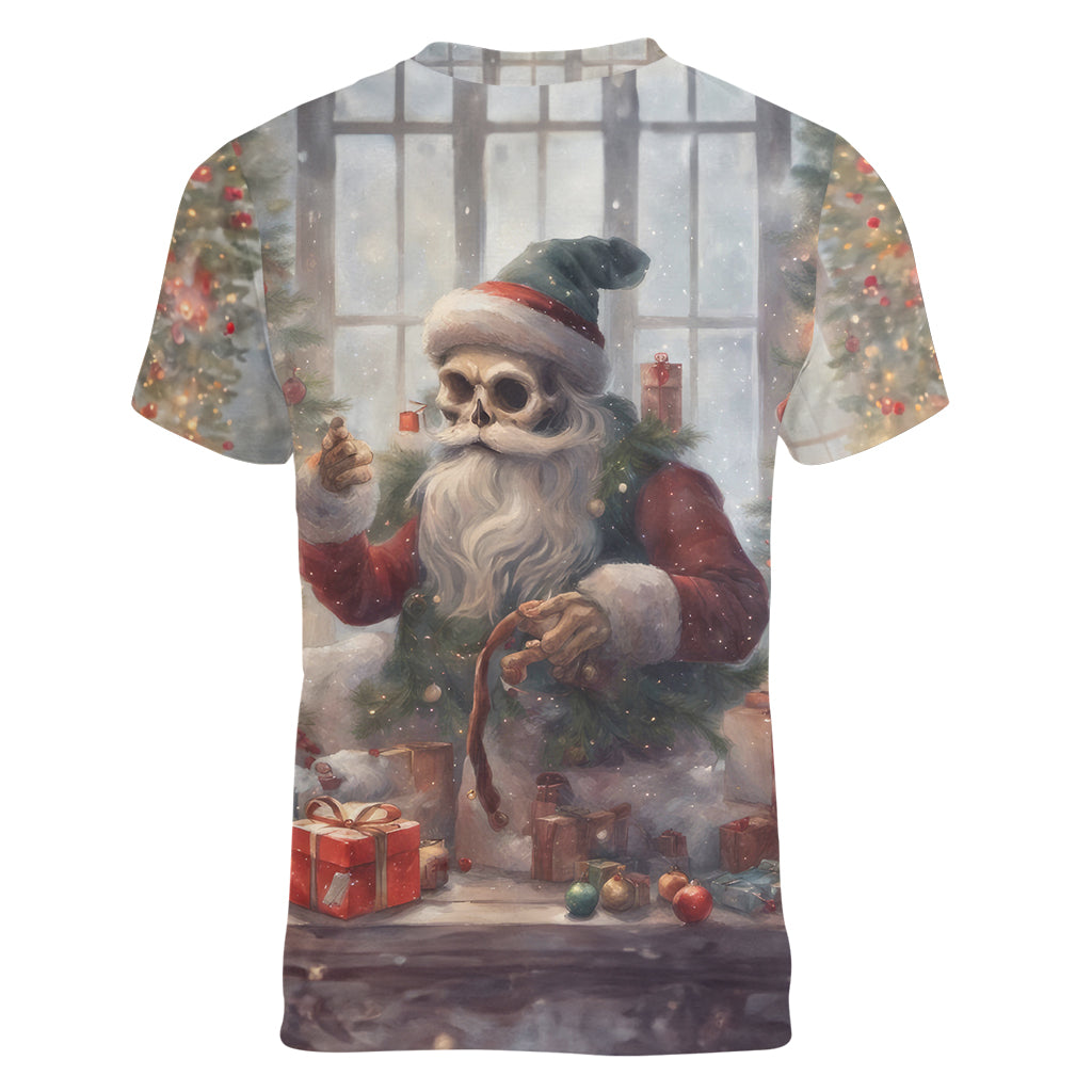 Skeleton Santa Claus Women V Neck T Shirt Repair For Christmas Santa Claus - Wonder Print Shop