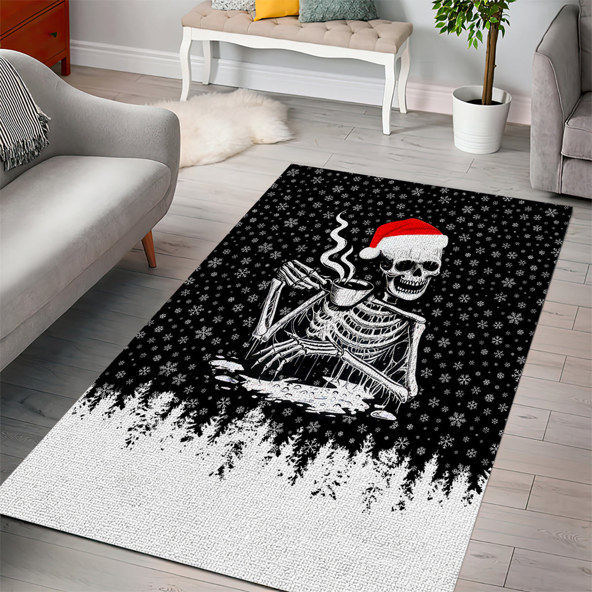 Skeleton Santa Claus Area Rug Scary Skeleton Santa Claus Coming - Wonder Print Shop