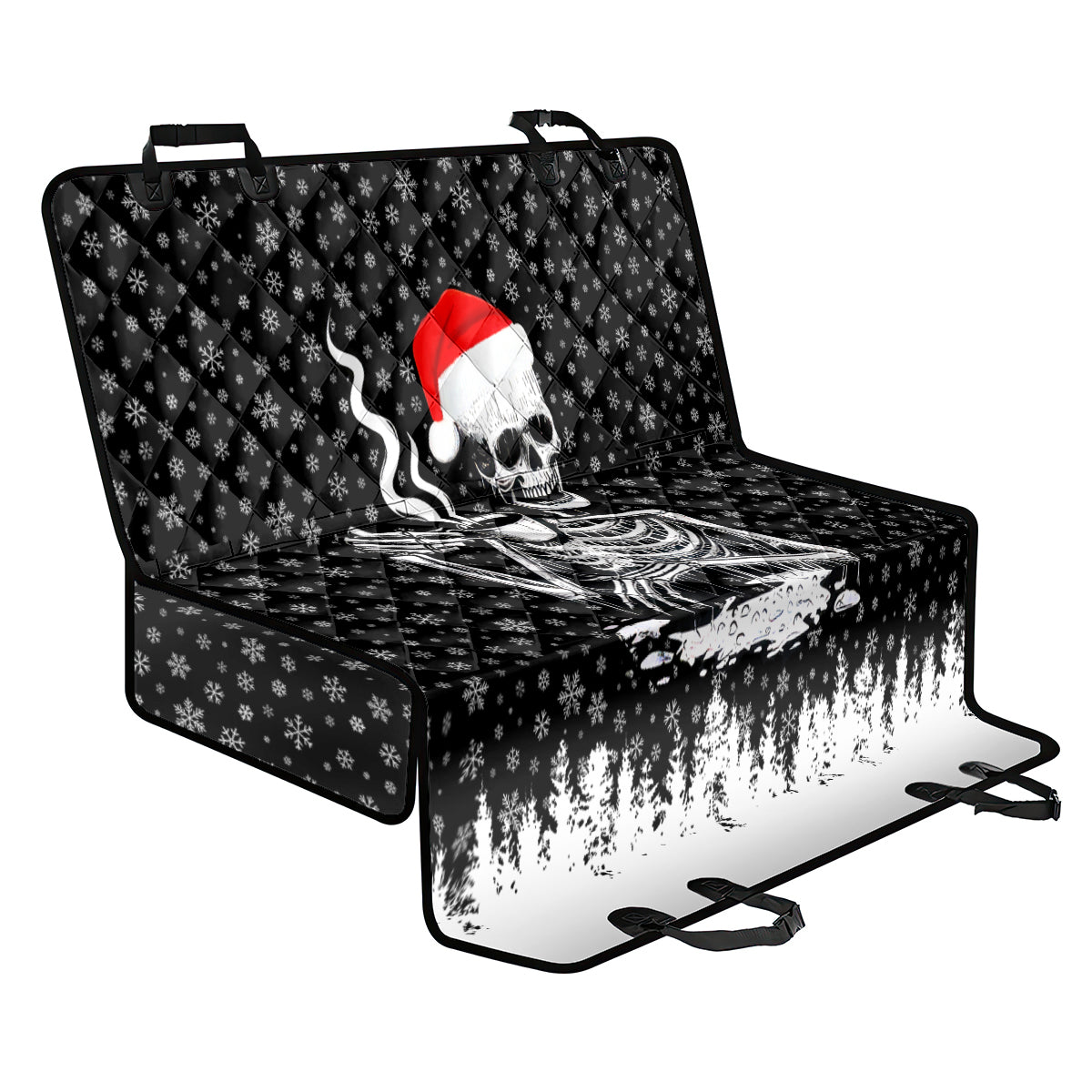 Skeleton Santa Claus Back Car Seat Cover Scary Skeleton Santa Claus Coming - Wonder Print Shop