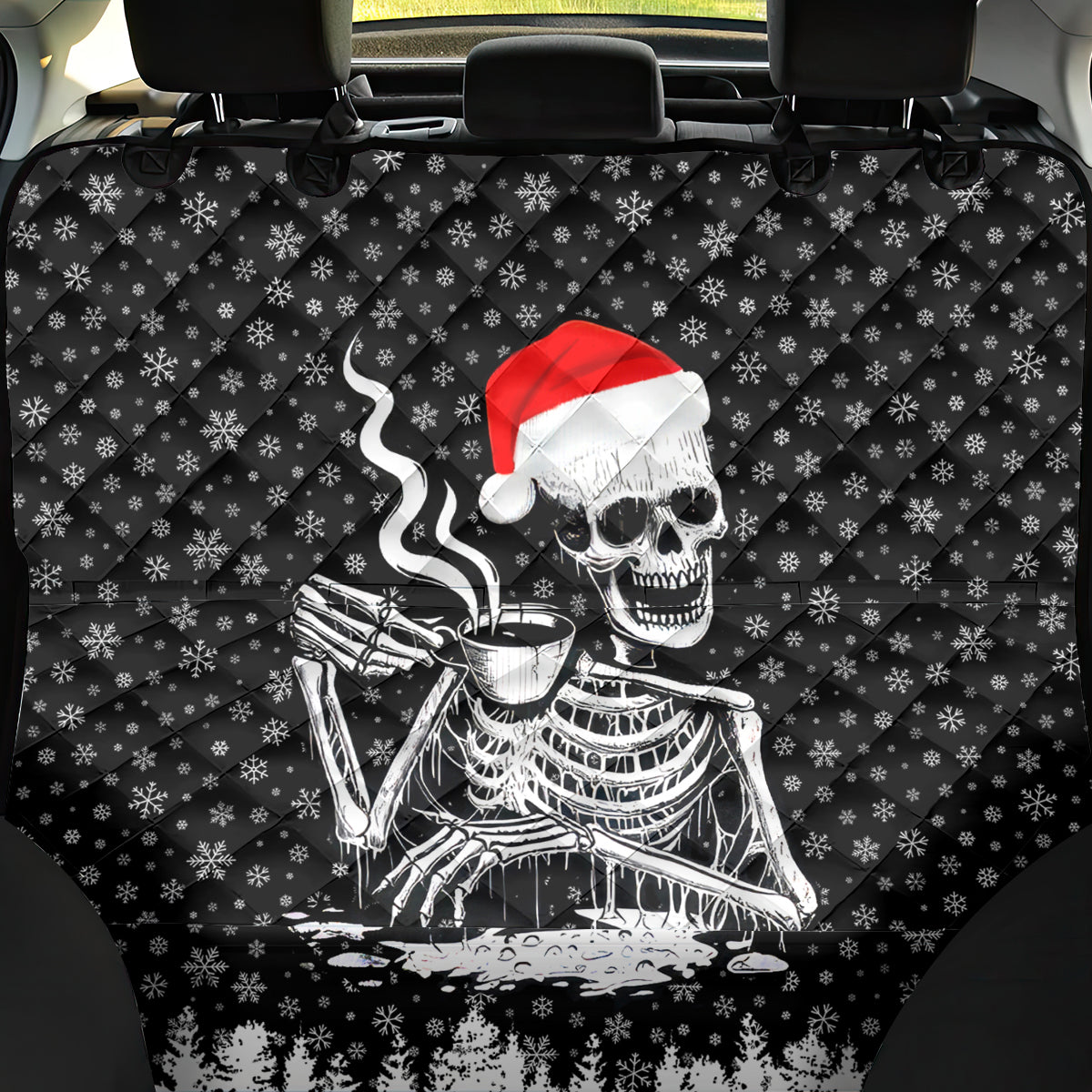 Skeleton Santa Claus Back Car Seat Cover Scary Skeleton Santa Claus Coming - Wonder Print Shop