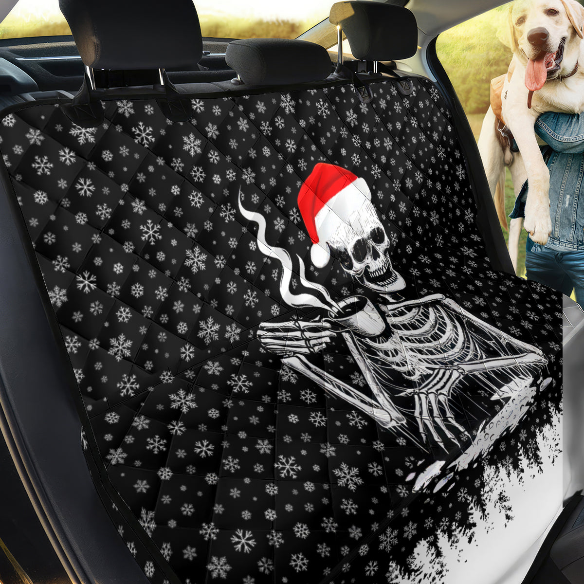 Skeleton Santa Claus Back Car Seat Cover Scary Skeleton Santa Claus Coming - Wonder Print Shop