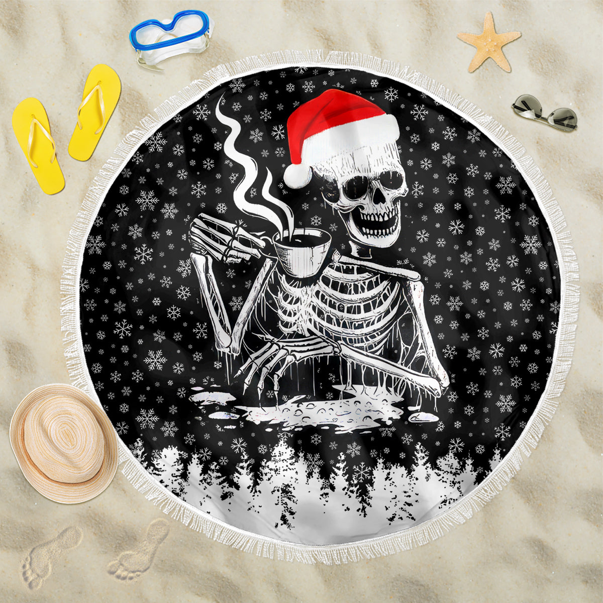 Skeleton Santa Claus Beach Blanket Scary Skeleton Santa Claus Coming - Wonder Print Shop