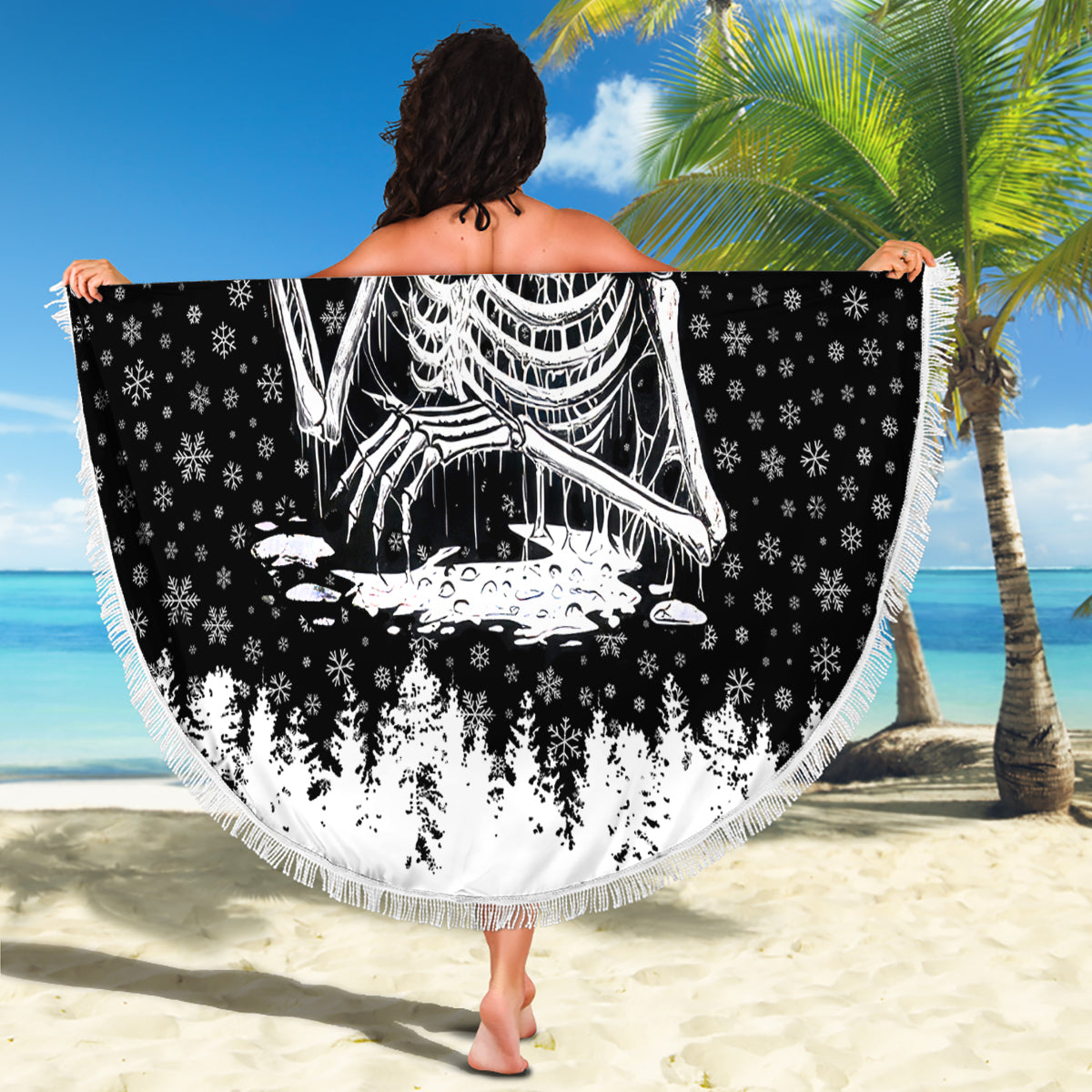 Skeleton Santa Claus Beach Blanket Scary Skeleton Santa Claus Coming - Wonder Print Shop