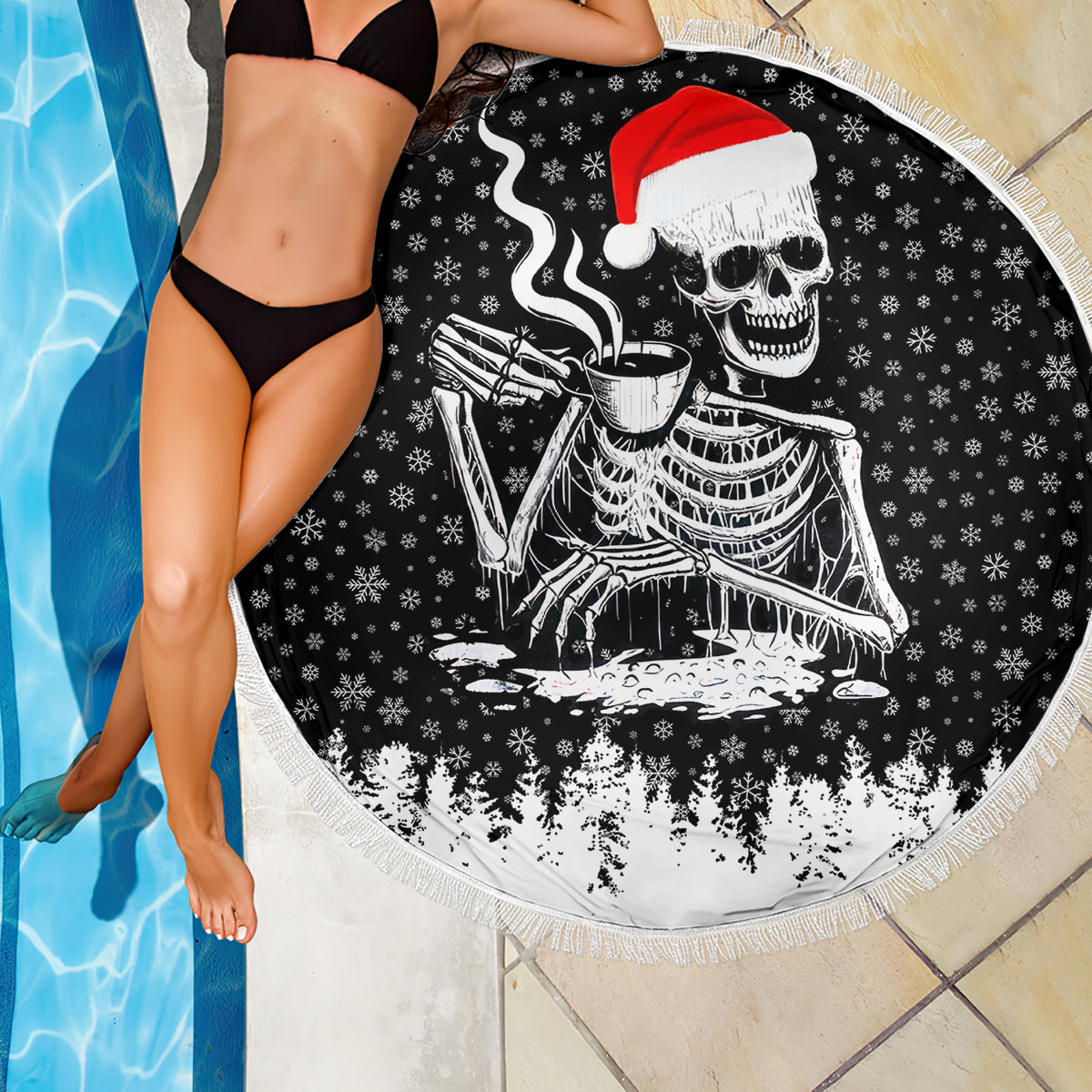 Skeleton Santa Claus Beach Blanket Scary Skeleton Santa Claus Coming - Wonder Print Shop