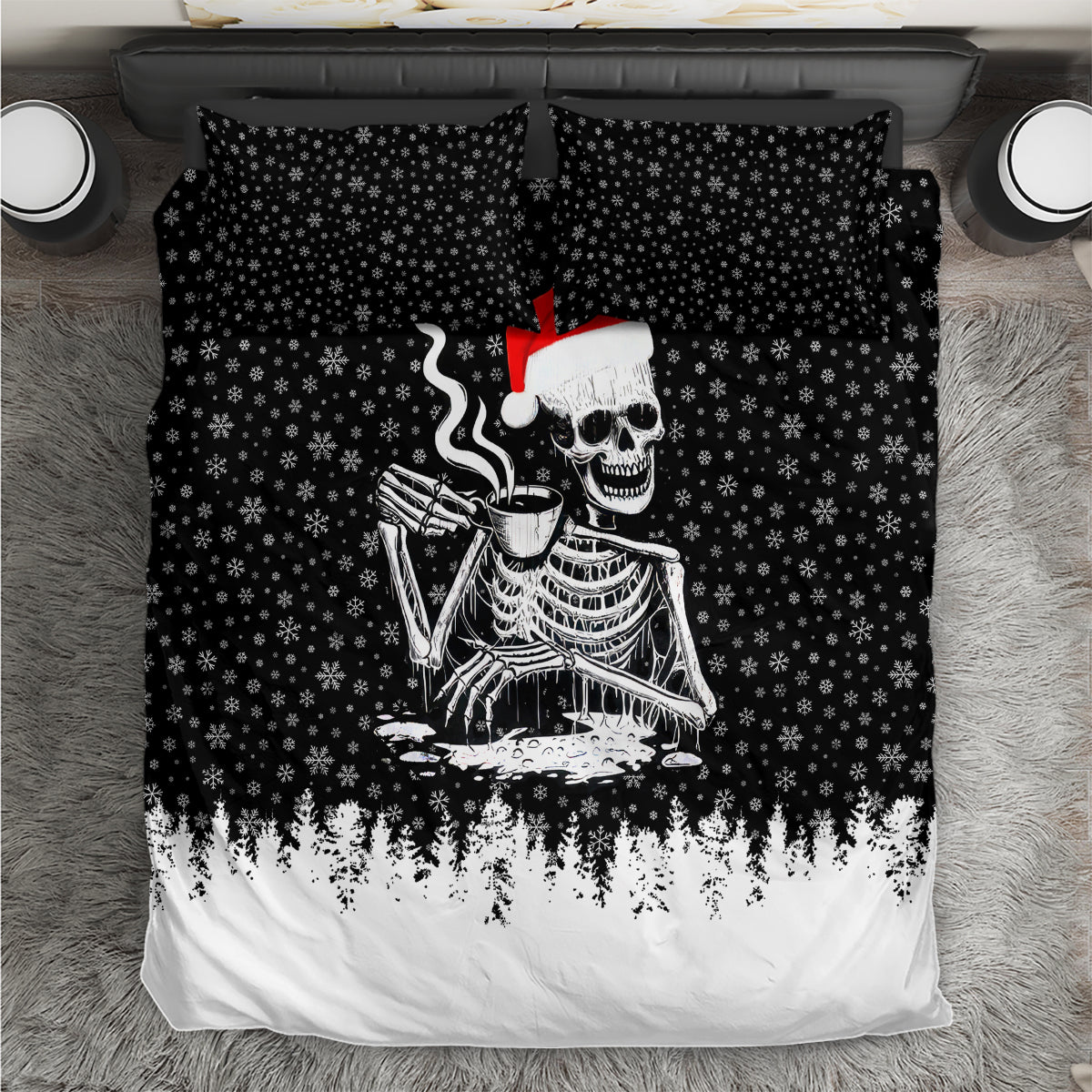Skeleton Santa Claus Bedding Set Scary Skeleton Santa Claus Coming - Wonder Print Shop