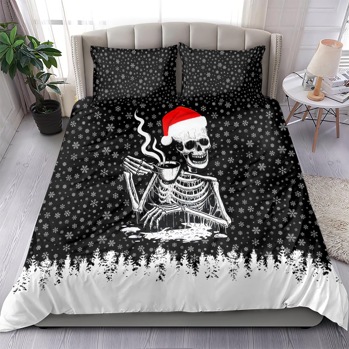 Skeleton Santa Claus Bedding Set Scary Skeleton Santa Claus Coming - Wonder Print Shop