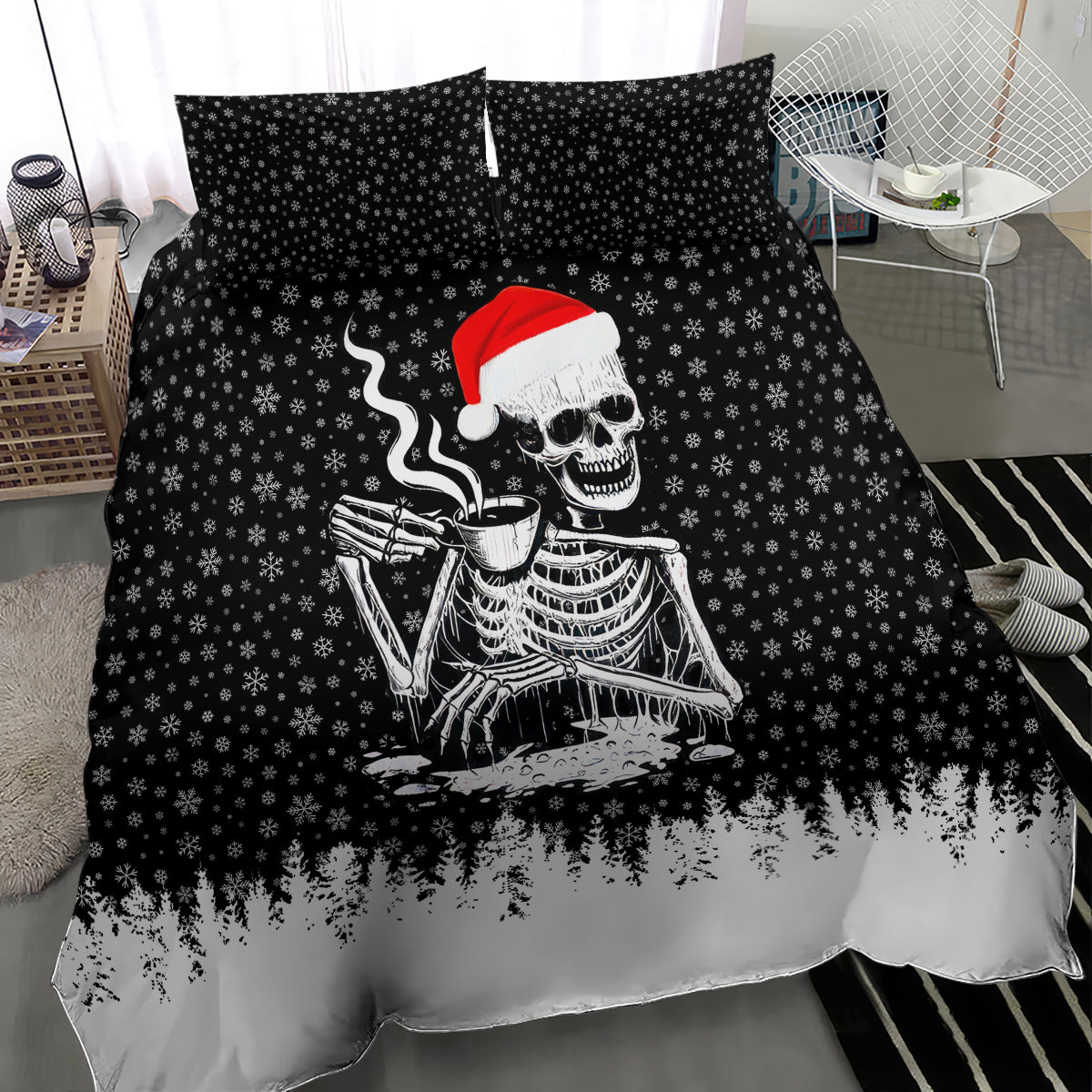 Skeleton Santa Claus Bedding Set Scary Skeleton Santa Claus Coming - Wonder Print Shop