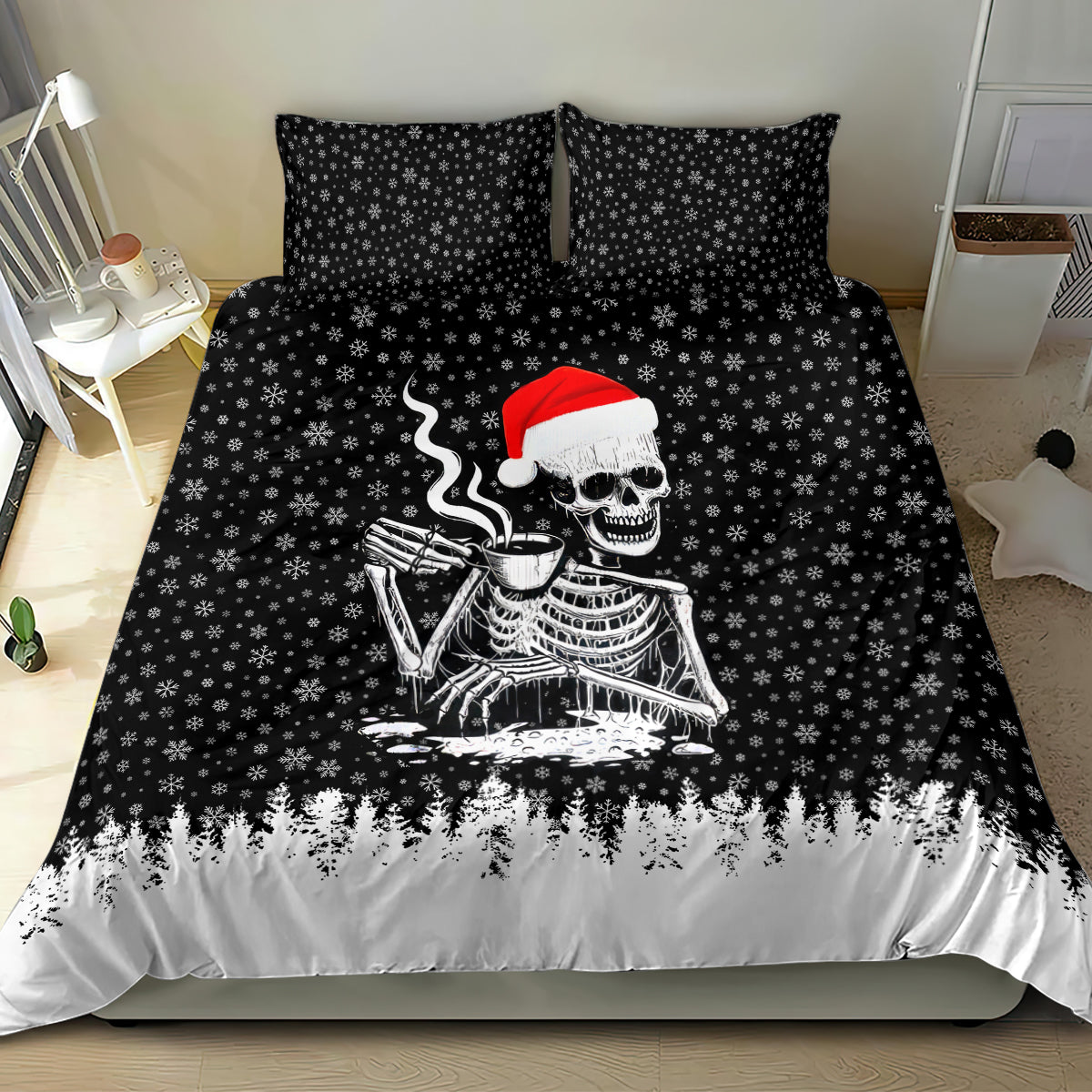 Skeleton Santa Claus Bedding Set Scary Skeleton Santa Claus Coming - Wonder Print Shop