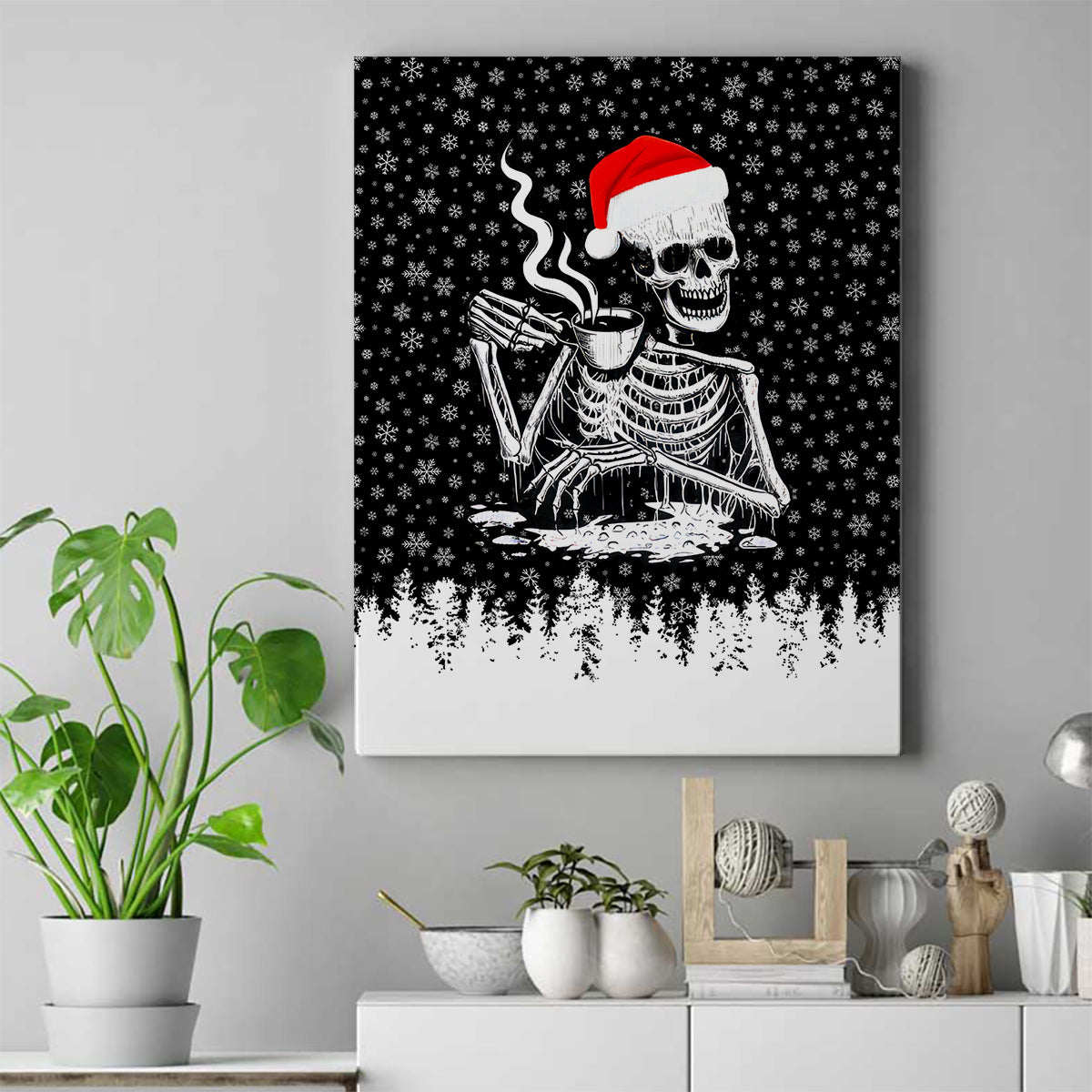 Skeleton Santa Claus Canvas Wall Art Scary Skeleton Santa Claus Coming - Wonder Print Shop