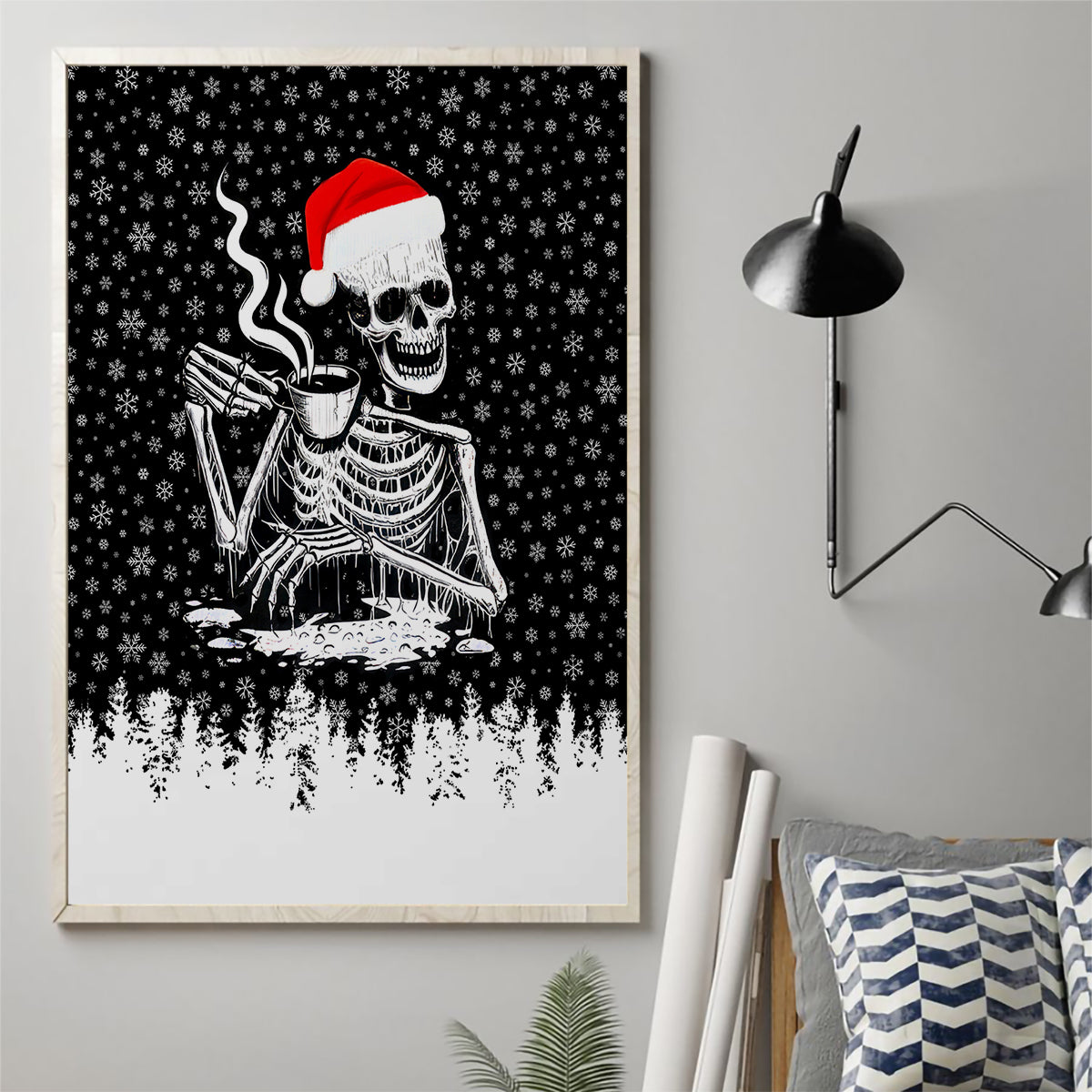 Skeleton Santa Claus Canvas Wall Art Scary Skeleton Santa Claus Coming - Wonder Print Shop