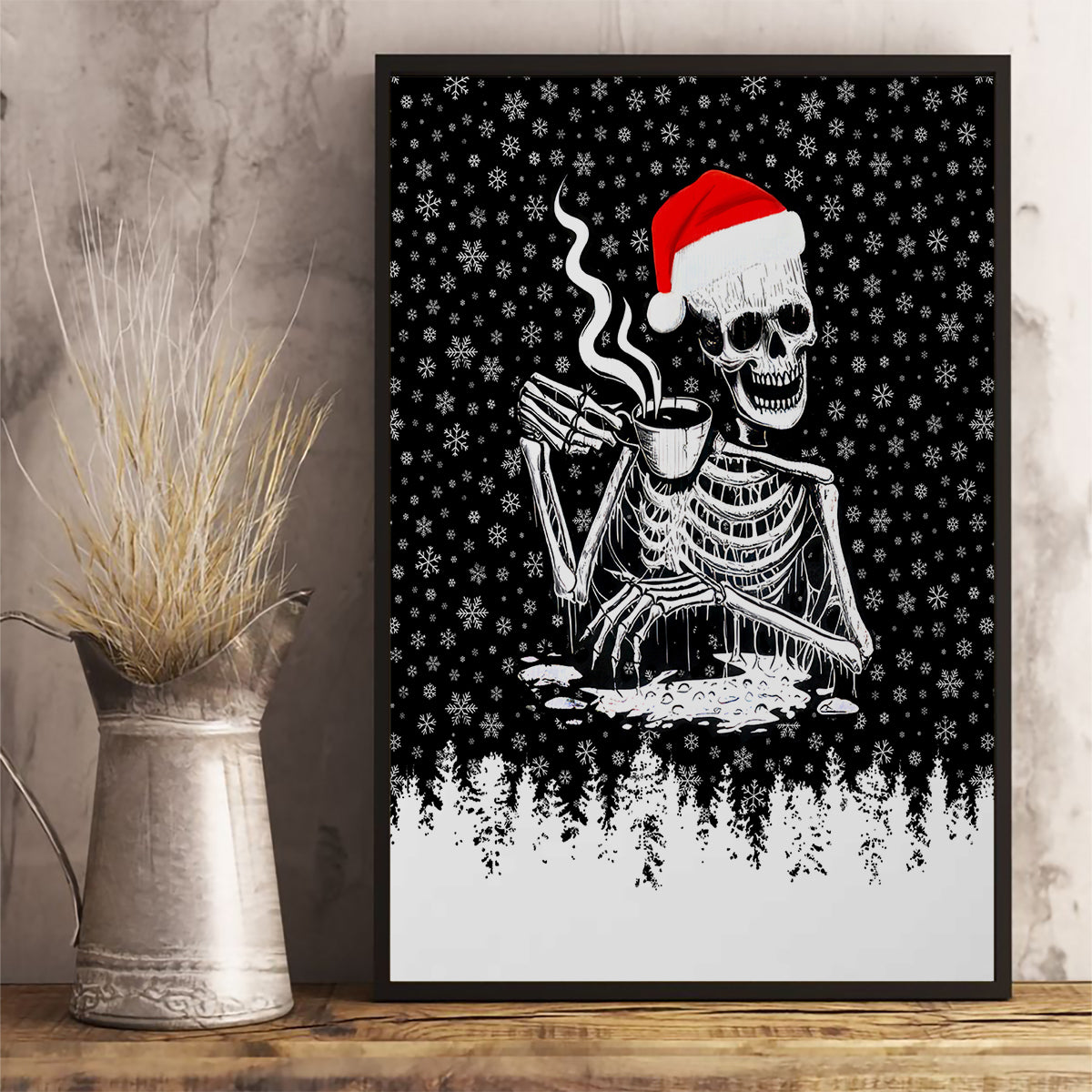 Skeleton Santa Claus Canvas Wall Art Scary Skeleton Santa Claus Coming - Wonder Print Shop