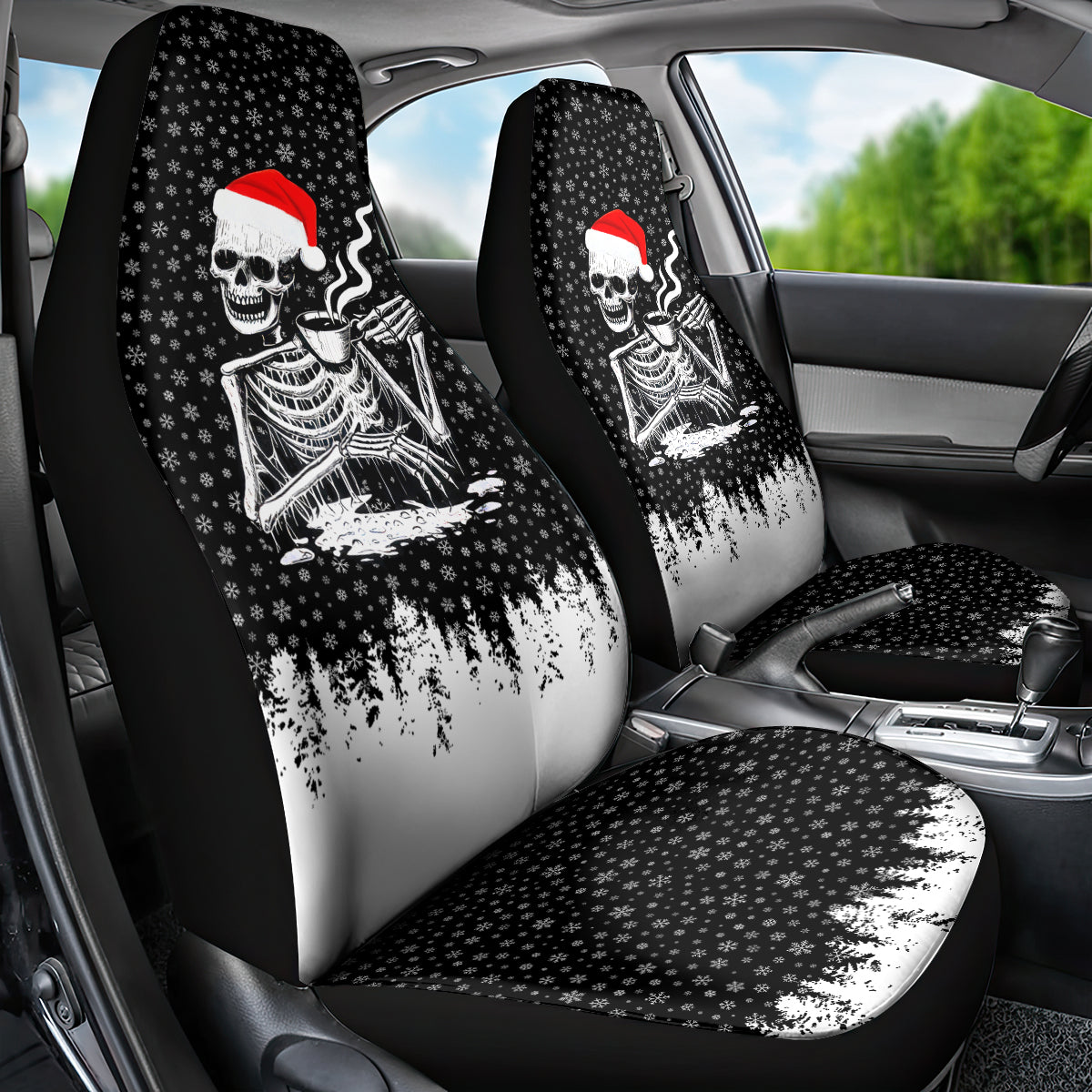 Skeleton Santa Claus Car Seat Cover Scary Skeleton Santa Claus Coming - Wonder Print Shop