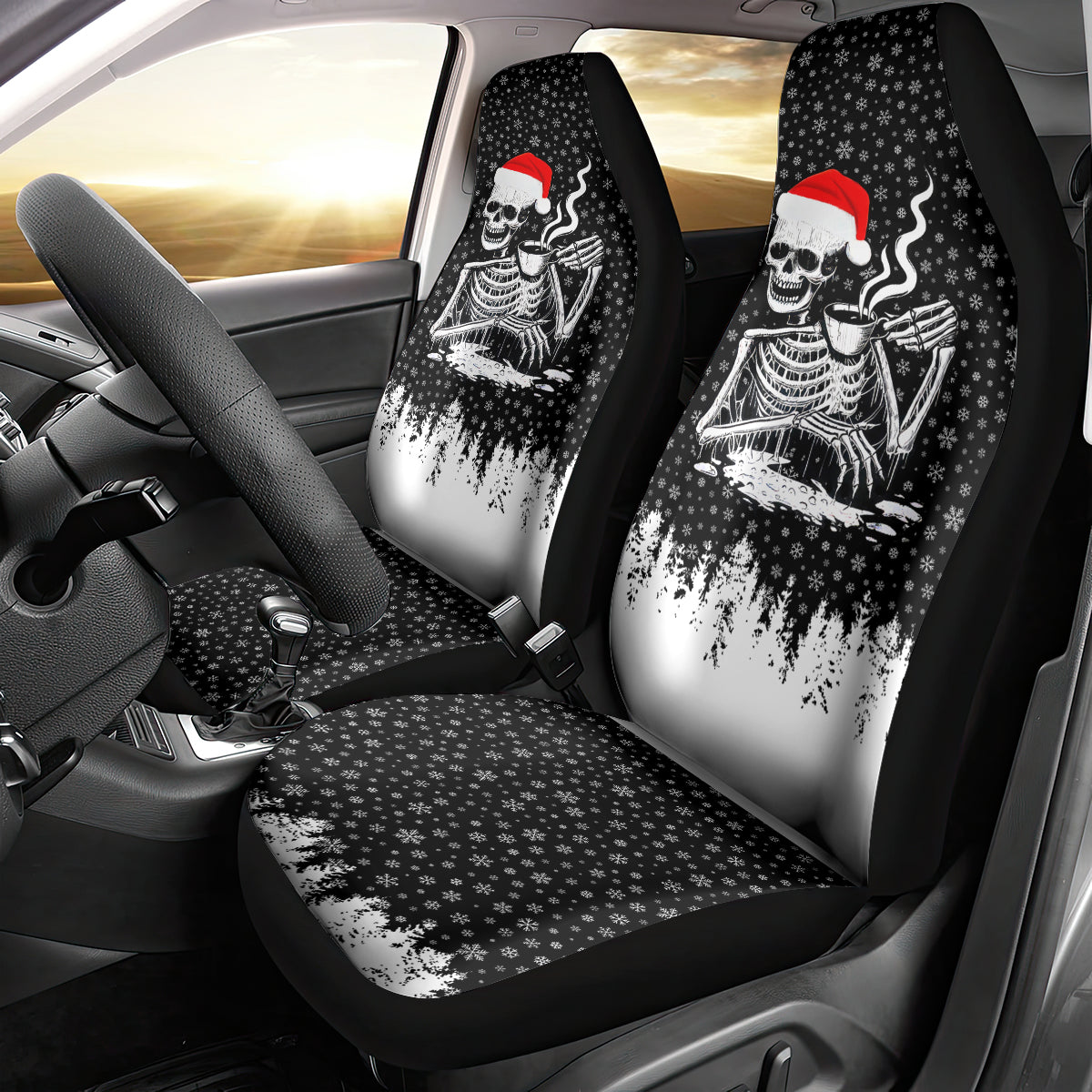 Skeleton Santa Claus Car Seat Cover Scary Skeleton Santa Claus Coming - Wonder Print Shop