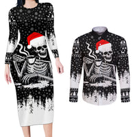 Skeleton Santa Claus Couples Matching Long Sleeve Bodycon Dress and Long Sleeve Button Shirt Scary Skeleton Santa Claus Coming - Wonder Print Shop