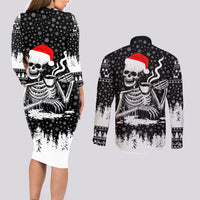 Skeleton Santa Claus Couples Matching Long Sleeve Bodycon Dress and Long Sleeve Button Shirt Scary Skeleton Santa Claus Coming - Wonder Print Shop