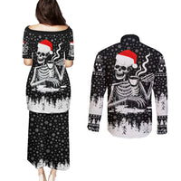 Skeleton Santa Claus Couples Matching Puletasi Dress and Long Sleeve Button Shirt Scary Skeleton Santa Claus Coming - Wonder Print Shop