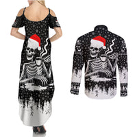 Skeleton Santa Claus Couples Matching Summer Maxi Dress and Long Sleeve Button Shirt Scary Skeleton Santa Claus Coming - Wonder Print Shop