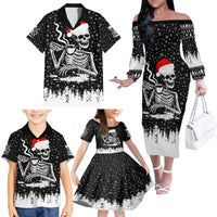 Skeleton Santa Claus Family Matching Off Shoulder Long Sleeve Dress and Hawaiian Shirt Scary Skeleton Santa Claus Coming - Wonder Print Shop