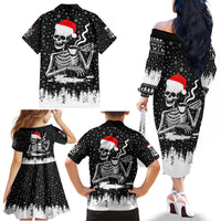 Skeleton Santa Claus Family Matching Off Shoulder Long Sleeve Dress and Hawaiian Shirt Scary Skeleton Santa Claus Coming - Wonder Print Shop