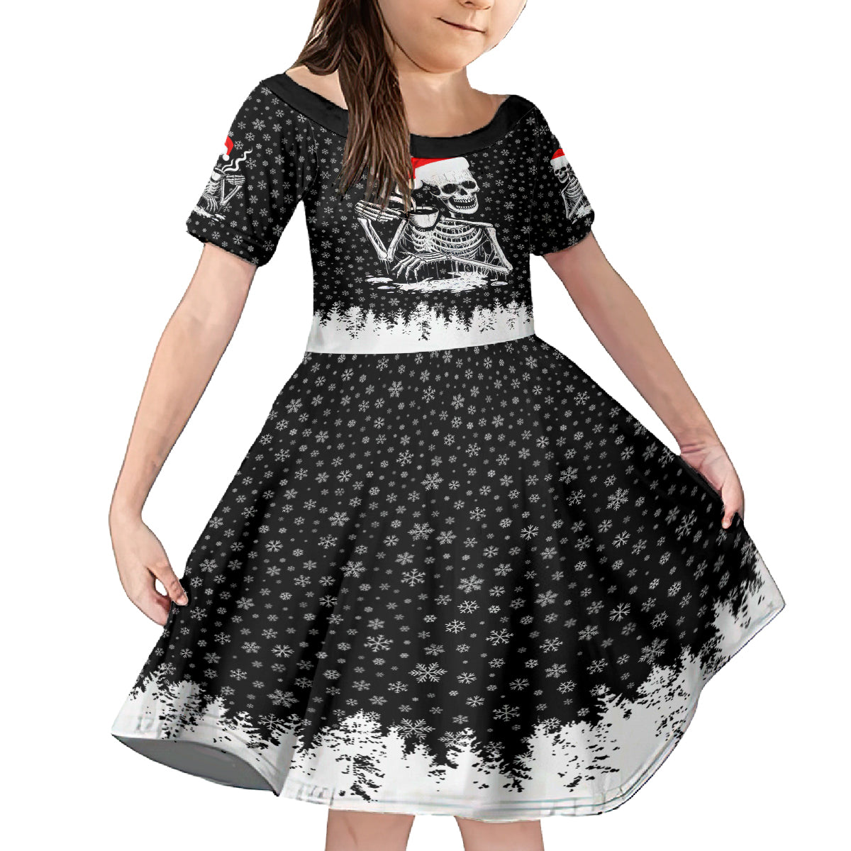 Skeleton Santa Claus Family Matching Off Shoulder Short Dress and Hawaiian Shirt Scary Skeleton Santa Claus Coming - Wonder Print Shop