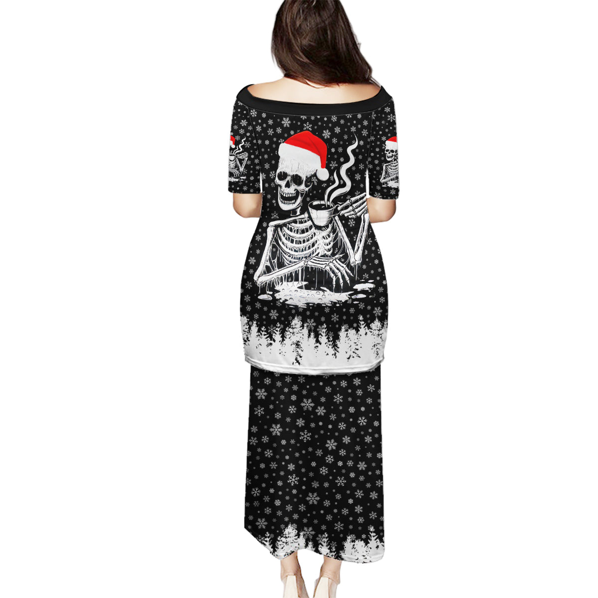 Skeleton Santa Claus Family Matching Puletasi Dress and Hawaiian Shirt Scary Skeleton Santa Claus Coming - Wonder Print Shop