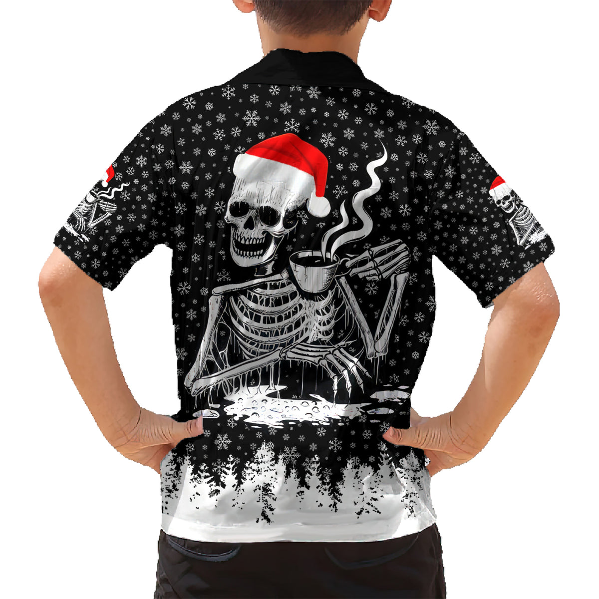 Skeleton Santa Claus Family Matching Short Sleeve Bodycon Dress and Hawaiian Shirt Scary Skeleton Santa Claus Coming - Wonder Print Shop