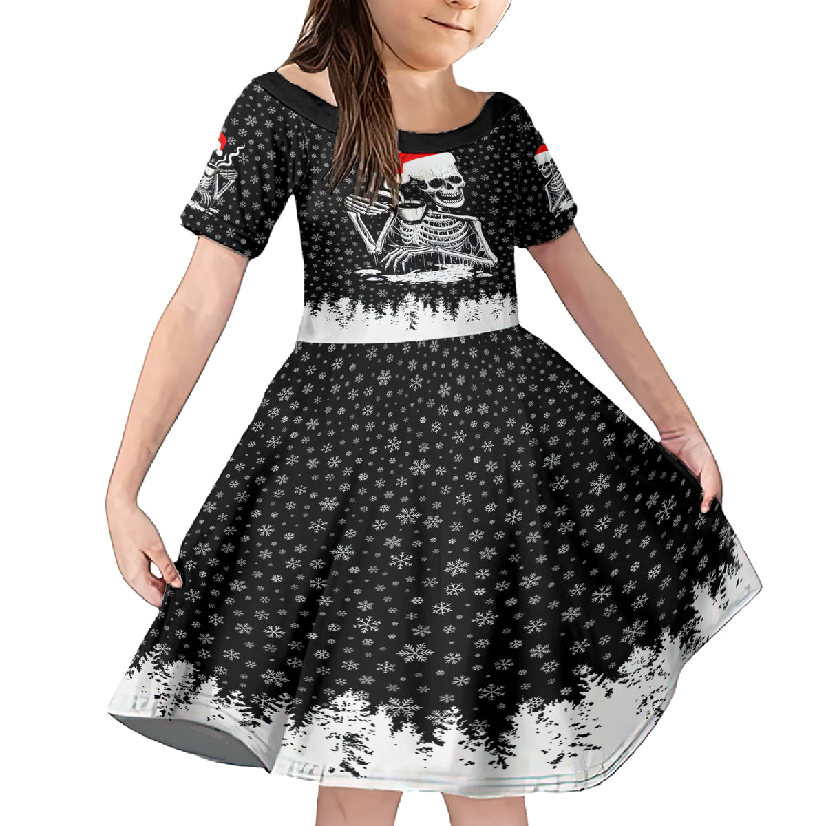 Skeleton Santa Claus Family Matching Short Sleeve Bodycon Dress and Hawaiian Shirt Scary Skeleton Santa Claus Coming - Wonder Print Shop