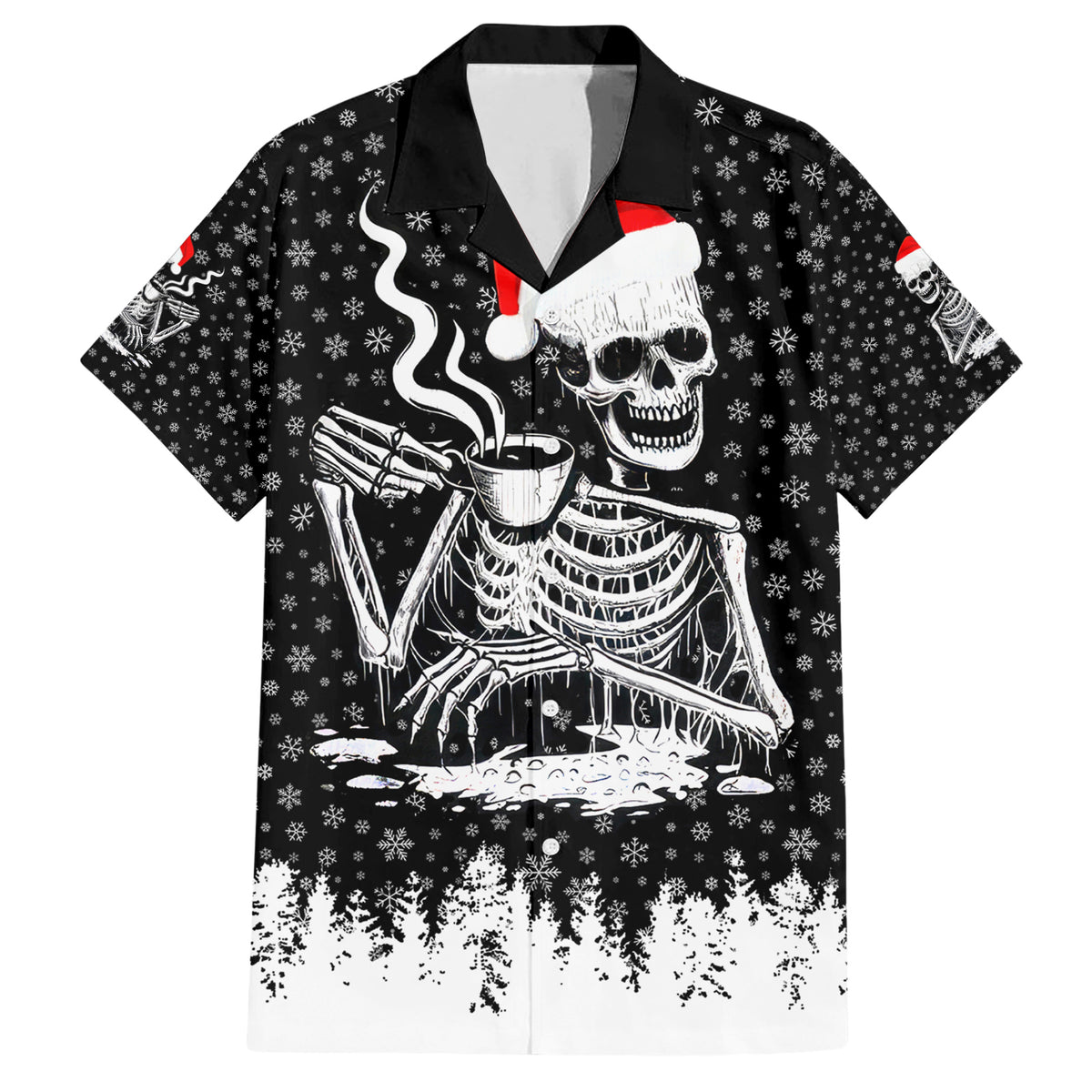 Skeleton Santa Claus Family Matching Short Sleeve Bodycon Dress and Hawaiian Shirt Scary Skeleton Santa Claus Coming - Wonder Print Shop