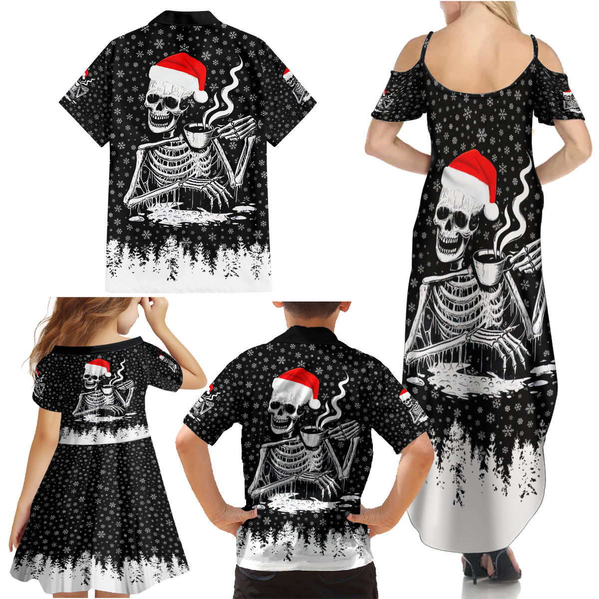 Skeleton Santa Claus Family Matching Summer Maxi Dress and Hawaiian Shirt Scary Skeleton Santa Claus Coming - Wonder Print Shop