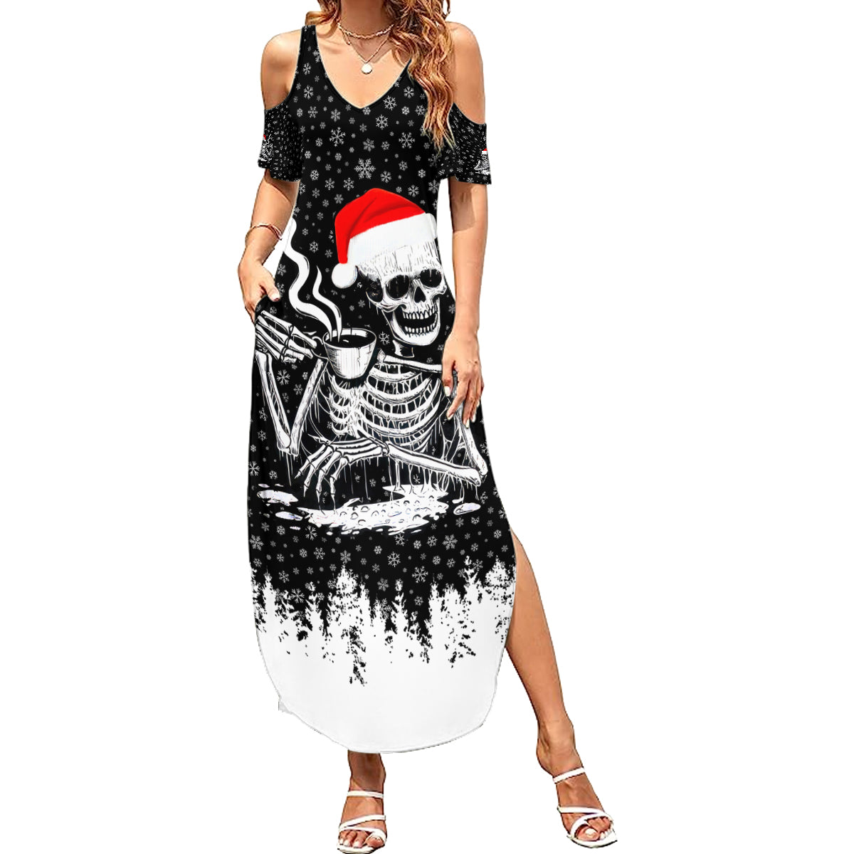 Skeleton Santa Claus Family Matching Summer Maxi Dress and Hawaiian Shirt Scary Skeleton Santa Claus Coming - Wonder Print Shop