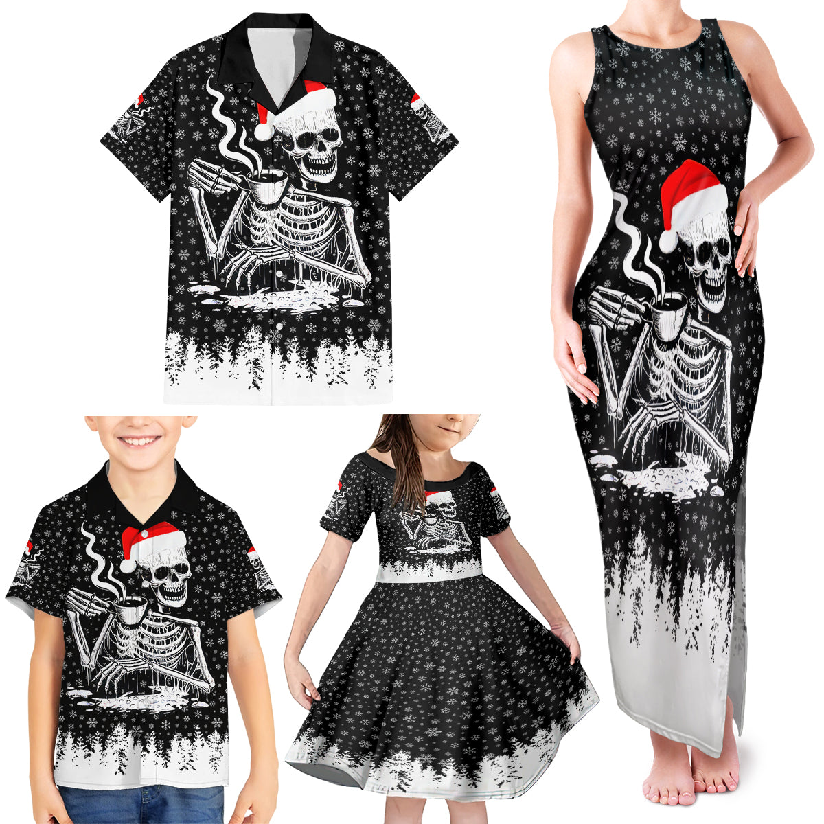 Skeleton Santa Claus Family Matching Tank Maxi Dress and Hawaiian Shirt Scary Skeleton Santa Claus Coming - Wonder Print Shop