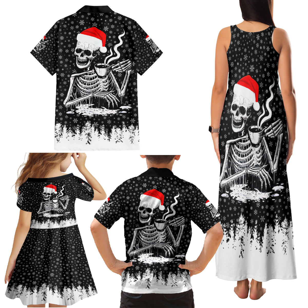 Skeleton Santa Claus Family Matching Tank Maxi Dress and Hawaiian Shirt Scary Skeleton Santa Claus Coming - Wonder Print Shop
