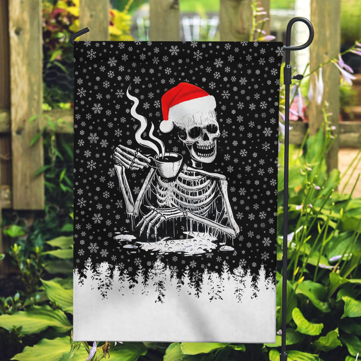 Skeleton Santa Claus Garden Flag Scary Skeleton Santa Claus Coming - Wonder Print Shop