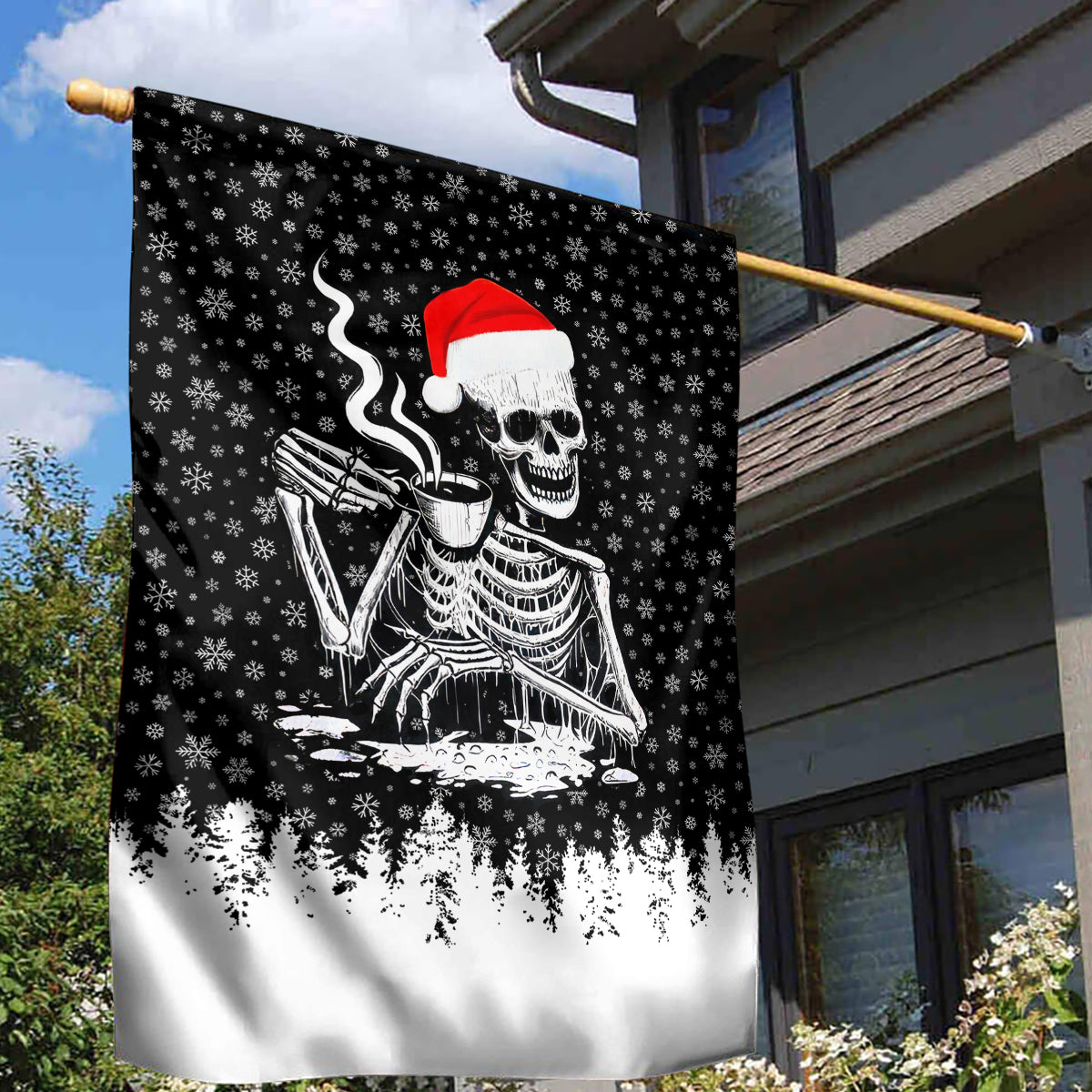 Skeleton Santa Claus Garden Flag Scary Skeleton Santa Claus Coming - Wonder Print Shop