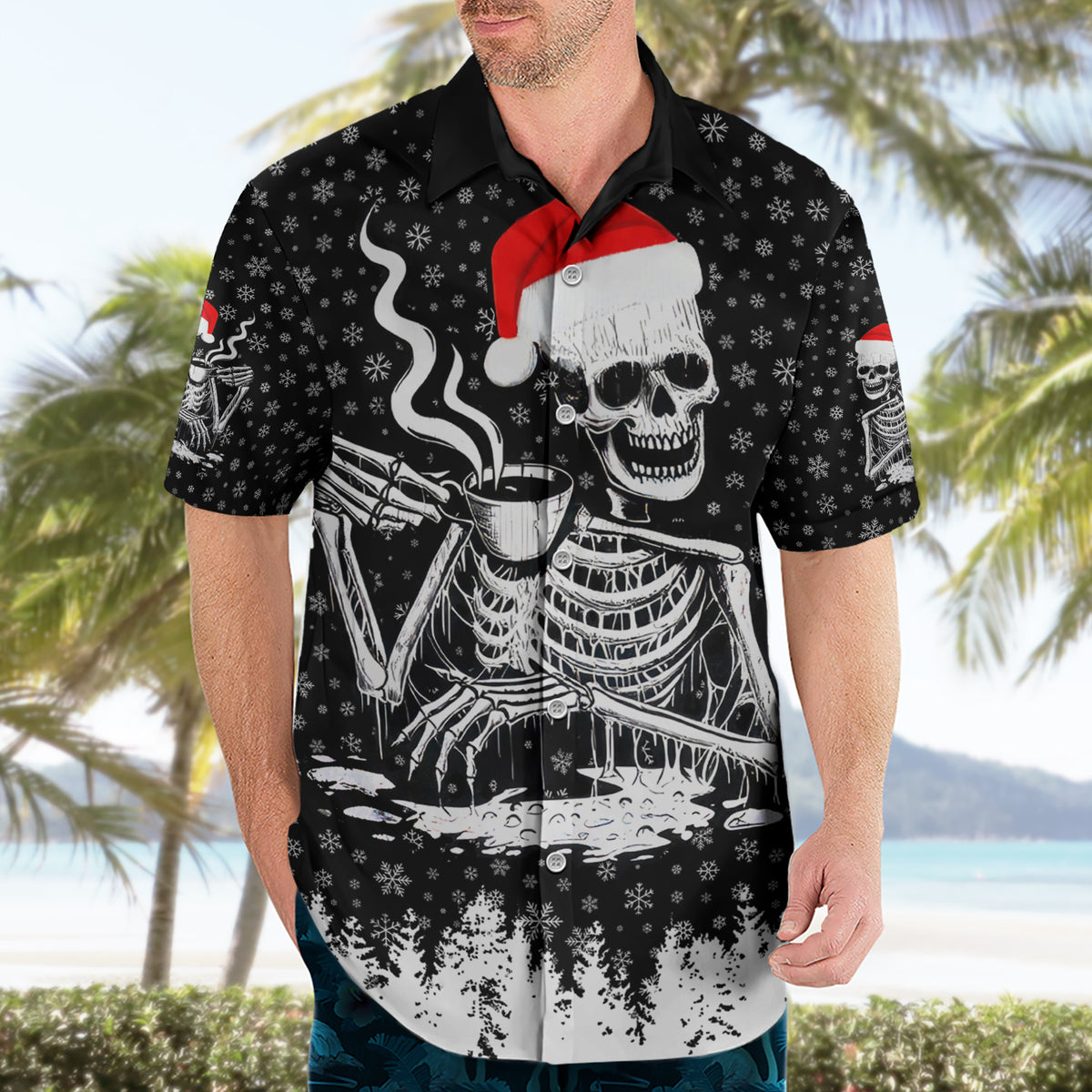 Skeleton Santa Claus Hawaiian Shirt Scary Skeleton Santa Claus Coming - Wonder Print Shop