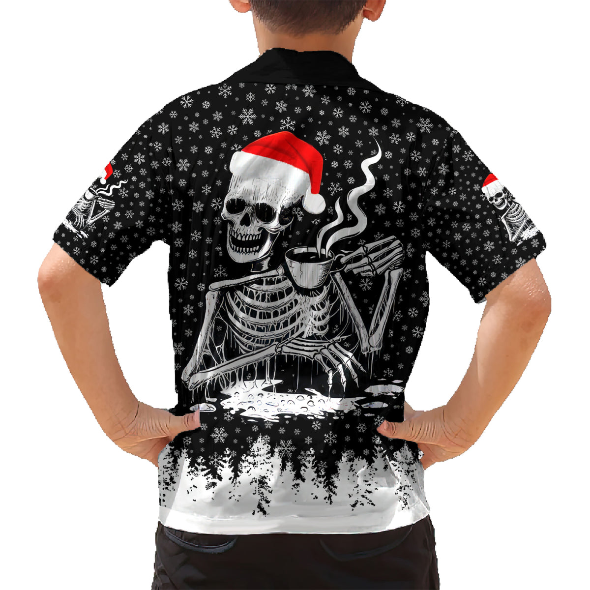 Skeleton Santa Claus Kid Hawaiian Shirt Scary Skeleton Santa Claus Coming - Wonder Print Shop