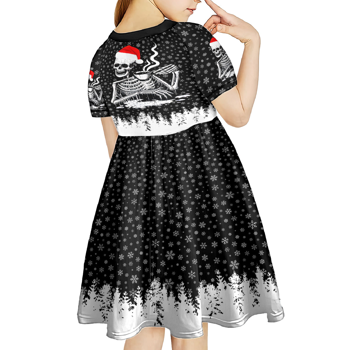 Skeleton Santa Claus Kid Short Sleeve Dress Scary Skeleton Santa Claus Coming - Wonder Print Shop