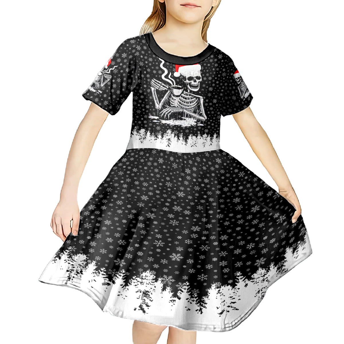 Skeleton Santa Claus Kid Short Sleeve Dress Scary Skeleton Santa Claus Coming - Wonder Print Shop