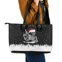 Skeleton Santa Claus Leather Tote Bag Scary Skeleton Santa Claus Coming - Wonder Print Shop