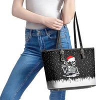 Skeleton Santa Claus Leather Tote Bag Scary Skeleton Santa Claus Coming - Wonder Print Shop