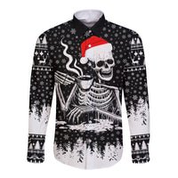 Skeleton Santa Claus Long Sleeve Button Shirt Scary Skeleton Santa Claus Coming - Wonder Print Shop
