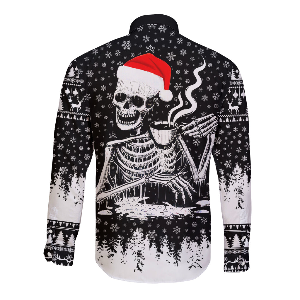 Skeleton Santa Claus Long Sleeve Button Shirt Scary Skeleton Santa Claus Coming - Wonder Print Shop