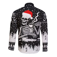 Skeleton Santa Claus Long Sleeve Button Shirt Scary Skeleton Santa Claus Coming - Wonder Print Shop